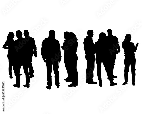 Man and women walking on street. Isolated silhouette on a white background