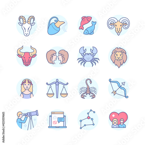 Zodiac signs - line design style icons set