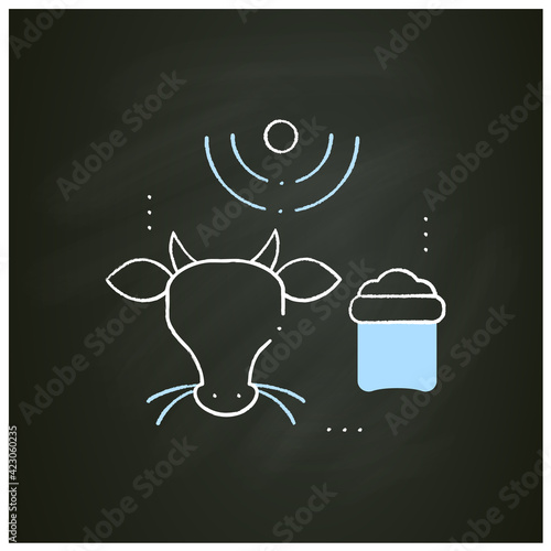 Feeding livestock chalk icon.Process of feeding cattle. Farm animal eating. Grazing cattle, livestock agricultural industry. Smart agriculture. Isolated vector illustration on chalkboard