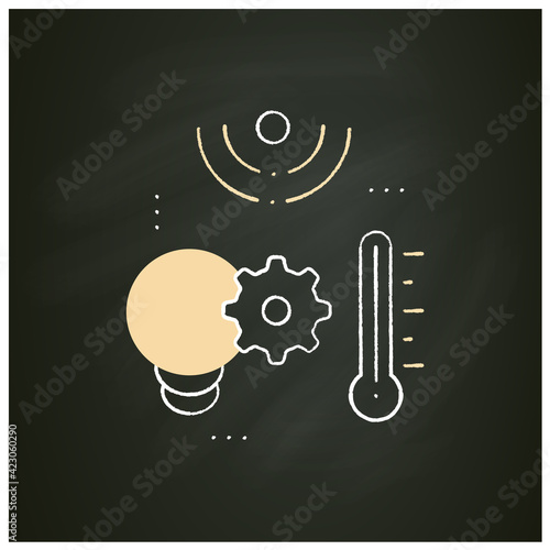 Light and heat control chalk icon. Agriculture machines types.Measure and control plant growth. Check perfect temperature for plants.Isolated vector illustration on chalkboard