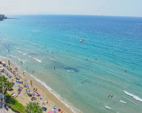An aerial view of famous Kadinlar Beach in Kusadasi, Aydin Province of Turkey photo