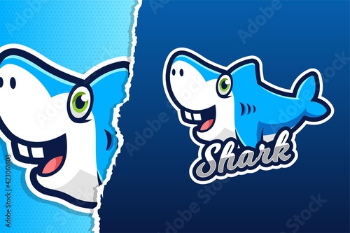 Cute Blue Shark Mascot Game Logo Template