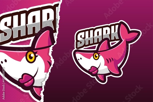 Mommy Shark Cartoon Mascot Game Logo Template