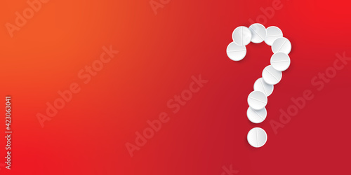 Pharmaceutical pills on a red background. Concept question mark