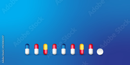 Pills. Medicine tablets isolated on background, different round and oblong drugs collection vector illustration.