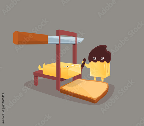 funny illustration about execution of butter and sandwich, vector illustration