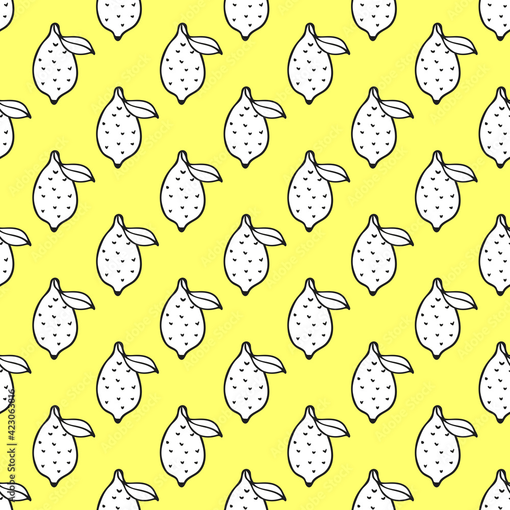 Vector seamless pattern with lemon fruit on yellow background Vector seamless pattern with lemon fruit on yellow background