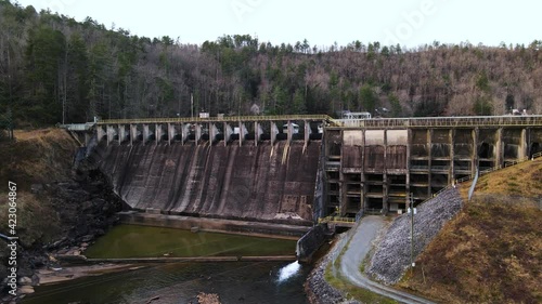 Wallpaper Mural Lake Rabun, Georgia, USA, Aerial View of Lake Dam and retention wall reflective lake water with trees, homes and roads, Rabun County, GA, USA Torontodigital.ca