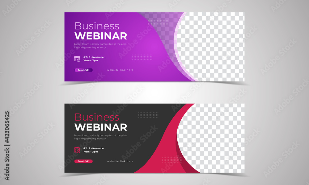 webinar invites style web Banner templates. Header Banner Live Business webinar promotion and Online Education other online Event seminars poster, trendy color. design set. webinar invites style web Banner templates. Header Banner Live Business webinar promotion and Online Education other online Event seminars poster, trendy color. design set.