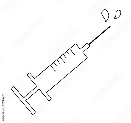 Vector simple illustration of a syringe in a line style. The element is isolated on a white background.