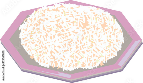 Vector Illustration of a Plate Turkish Rice, Meal, Vegan Food