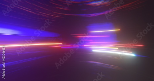 Abstract Technology Fast Light Strokes Background with glowing light and fast motion. 3D rendering