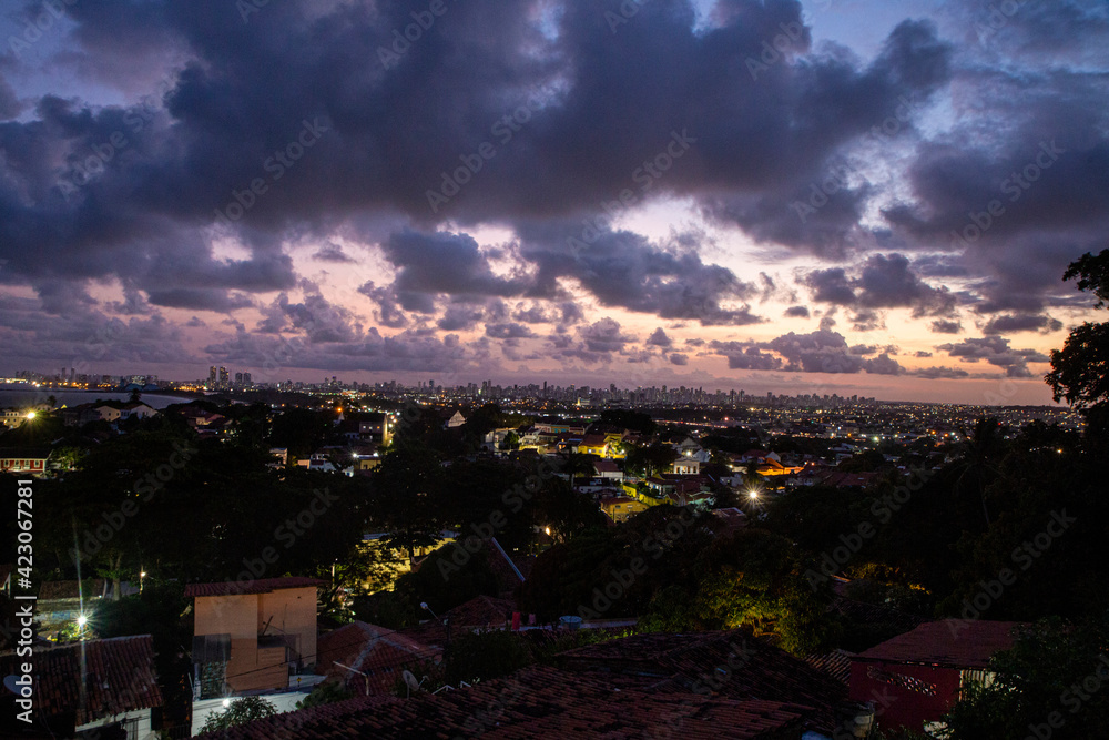 Panoramic night view of the city of Recife, Olinda, Brazil