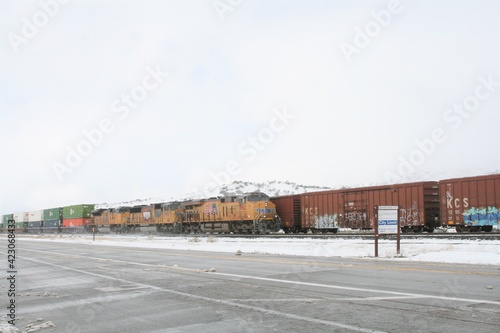 Trains meeting in the snow