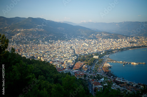 Scenic view of the sunny country, coastline in Turkey, Alanya city