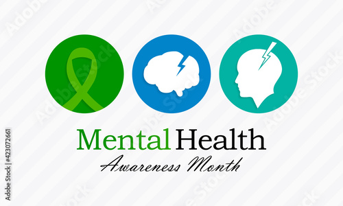 Mental health awareness month observed each year during May. it includes our emotional, psychological, and social well-being. It affects how we think, feel, and act. Vector illustration.