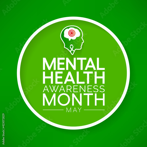 Mental health awareness month observed each year during May. it includes our emotional, psychological, and social well-being. It affects how we think, feel, and act. Vector illustration.