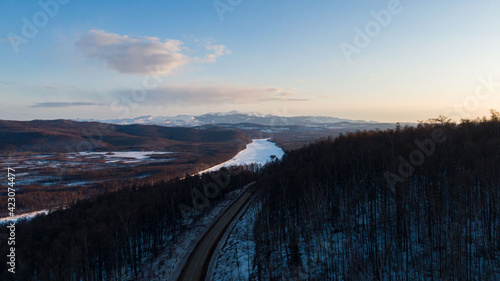 taiga far East of Russia . Amgun river top view