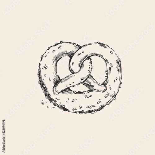 Pretzel Hand Drawn Sketch Vector illustration. Brezel sketch drawing, engraving, ink, line art. German cuisine. Template for menu, cafe, restaurant, poster, banner, emblem