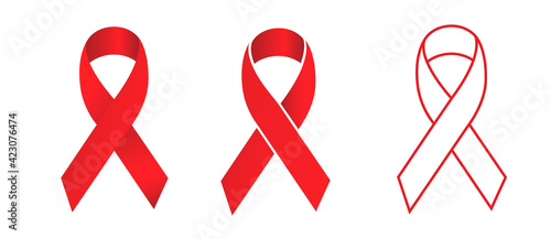 Stop AIDS illustration . Set of red vector ribbons AIDS awareness . .World Aids Day concept.