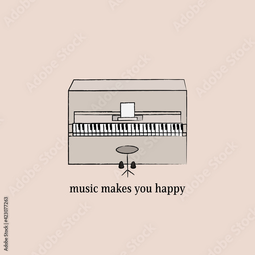 music makes you happy concept quote card, piano