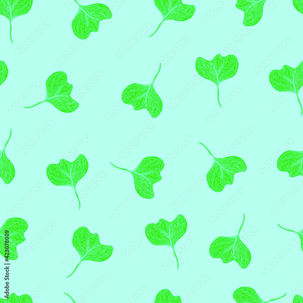 Leaves with stripes veins. Vector seamless pattern botanical illustration. For textiles, fabrics, packaging, paper, candelaria, postcards and wallpaper