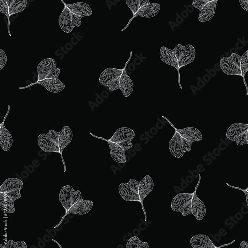 Leaves with stripes veins. Vector seamless pattern botanical illustration. For textiles, fabrics, packaging, paper, candelaria, postcards and wallpaper