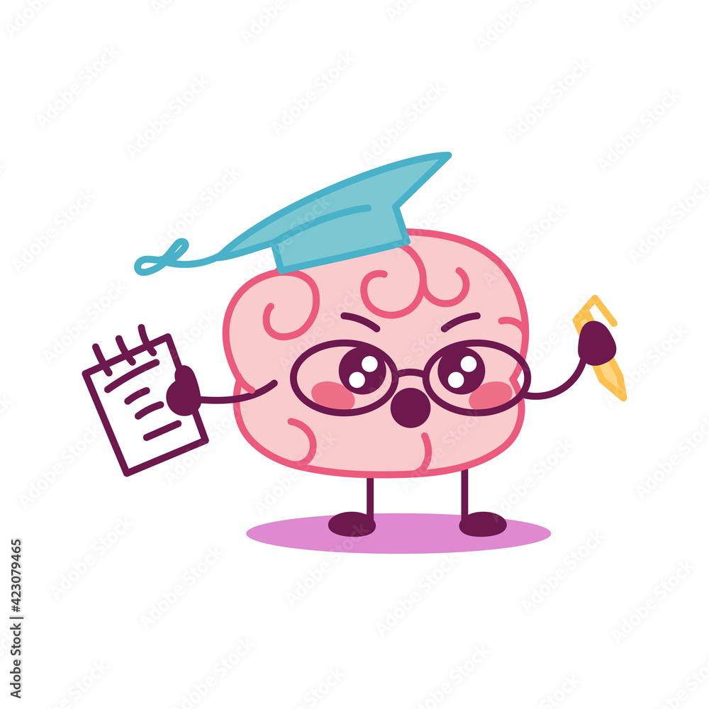 Fototapeta premium Cartoon of a graduated brain - Vector illustration
