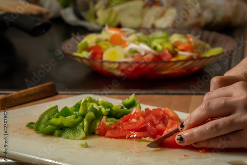 Grinding tomato with vegetables