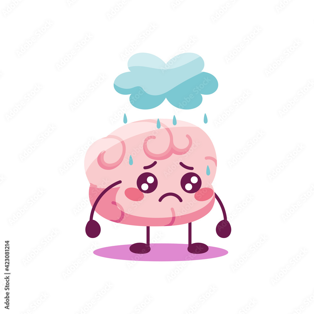 Obraz premium Cartoon of a sad brain - Vector illustration