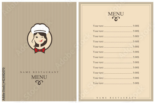 template restaurant menu design with lady chef