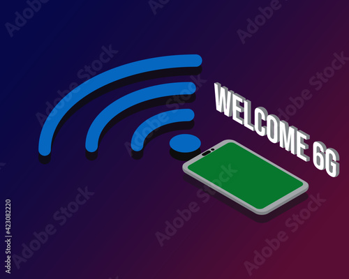A vector of smartphone in green chroma key with wifi symbol in isometric  concept. 