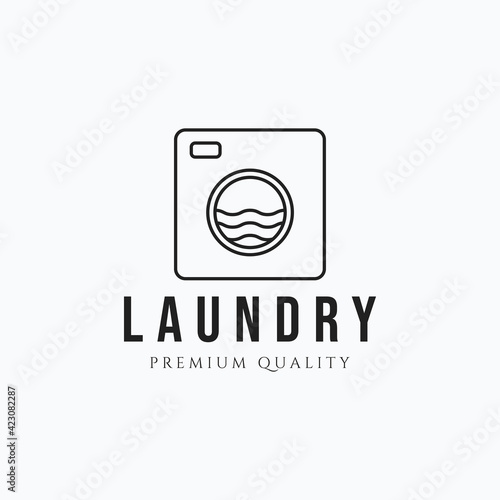 Minimalist line art washing machine vector illustration design. Simple modern laundry emblem logo design
