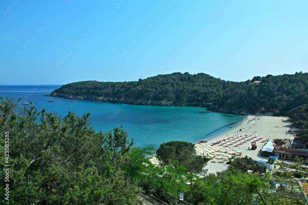 Italy-view on the beach by the town Fetovaia on the island of Elba