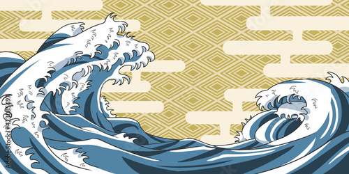 海　和風　入子菱　霞