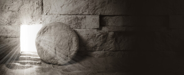 Tomb of Jesus. Jesus Christ Resurrection. Christian easter concept