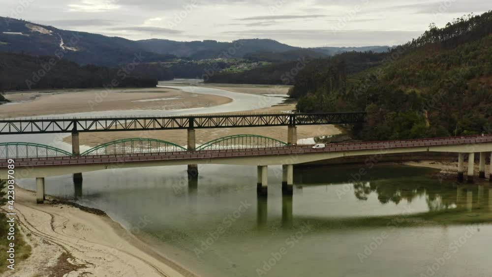 Three bridges over river Sor in O Barqueiro