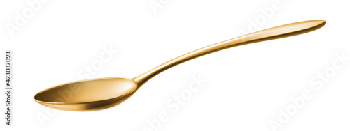 Realistic metal spoon. 3D gold teaspoon isolated on white background.table utensils.vector