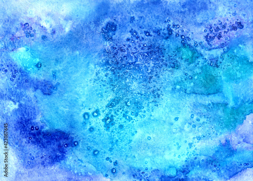 Blue hand drawn abstract watercolor background,space,texture,ice, ocean