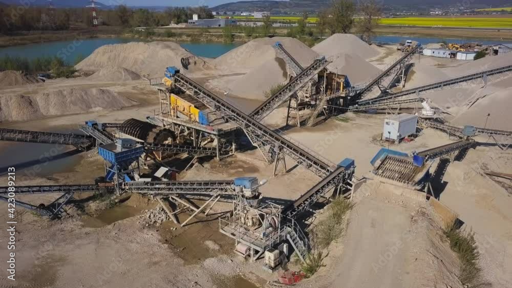 Aerial view of crushed stone quarry machine Aerial view of crushed stone quarry machine