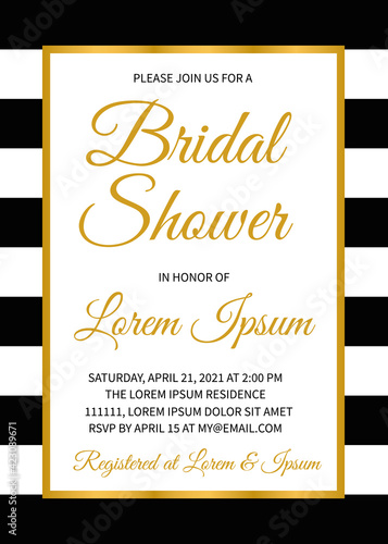 Bridal shower invitation card. Classic bridal party invite. Wedding stationery. Easy to edit vector template for your design projects