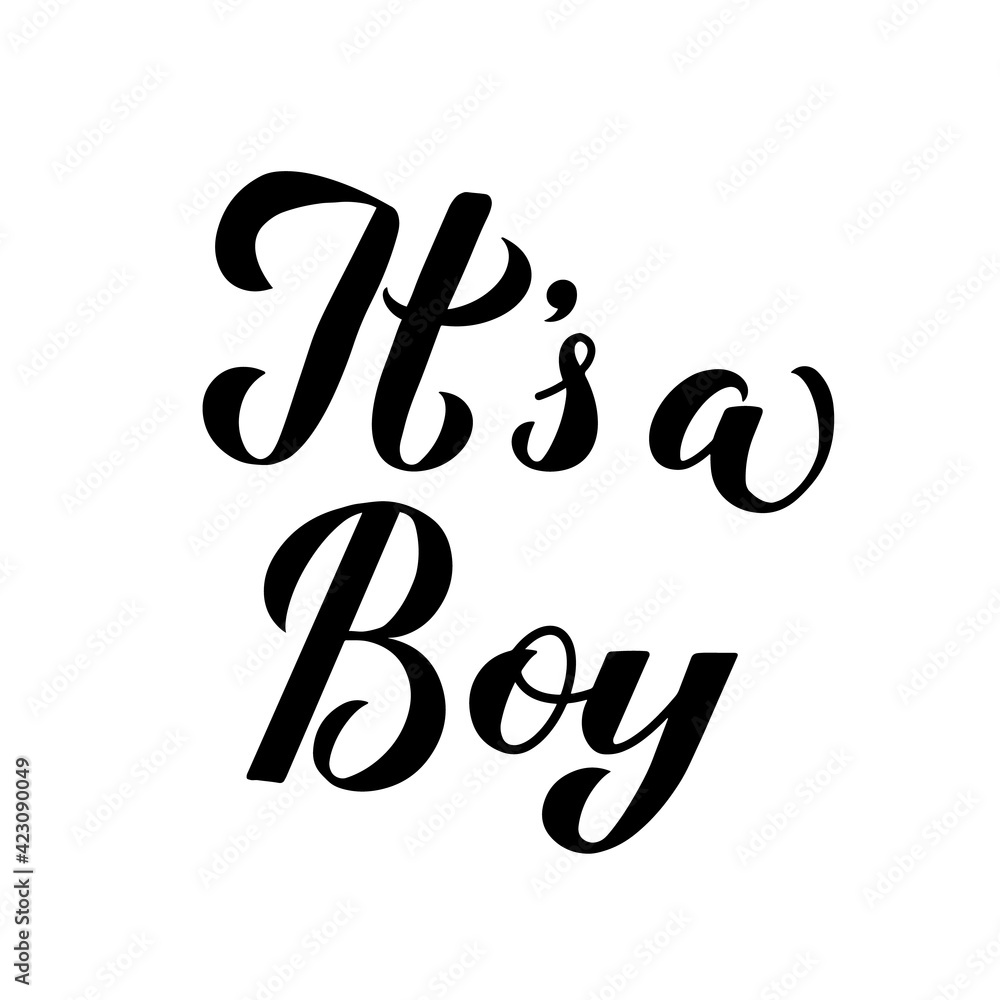 It s a boy calligraphy lettering isolated on white. Gender reveal sign. Baby shower decorations. Vector template for invitation, greeting card, banner, typography poster, label, etc It s a boy calligraphy lettering isolated on white. Gender reveal sign. Baby shower decorations. Vector template for invitation, greeting card, banner, typography poster, label, etc