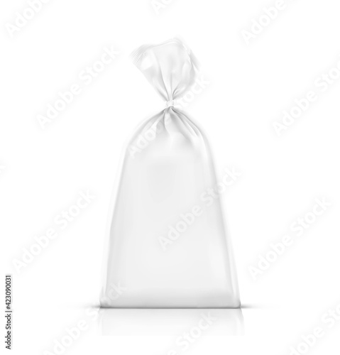 Vertical bag mockup with clip band. Vector illustration isolated on white background ready and simple to use for your design. Mockup will make the presentation look as realistic as possible. EPS10.	