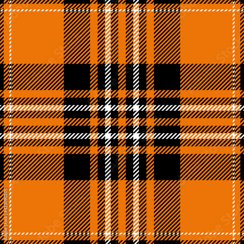 Orange and black plaid. Tartan pattern for textile, paper and other prints.
