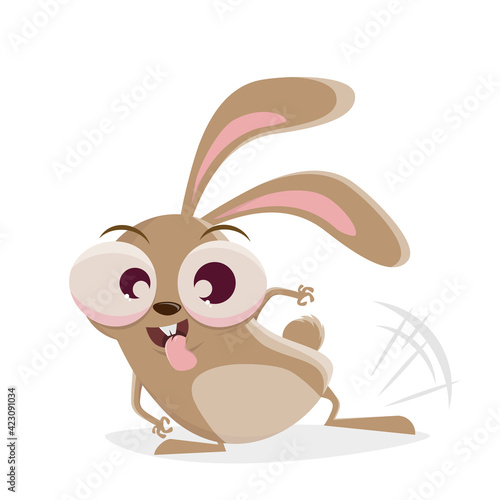 funny cartoon rabbit beating with leg to flirt