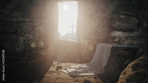 Brightly illuminated tomb of Jesus Christ