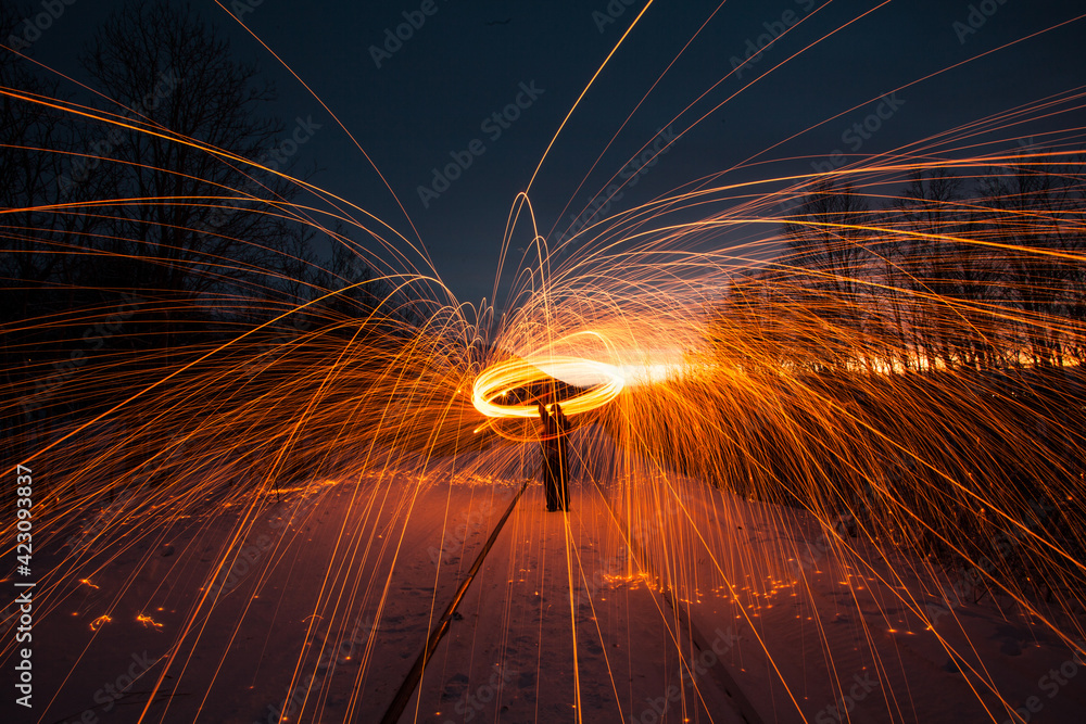 Fire painting at winter at night Fire painting at winter at night