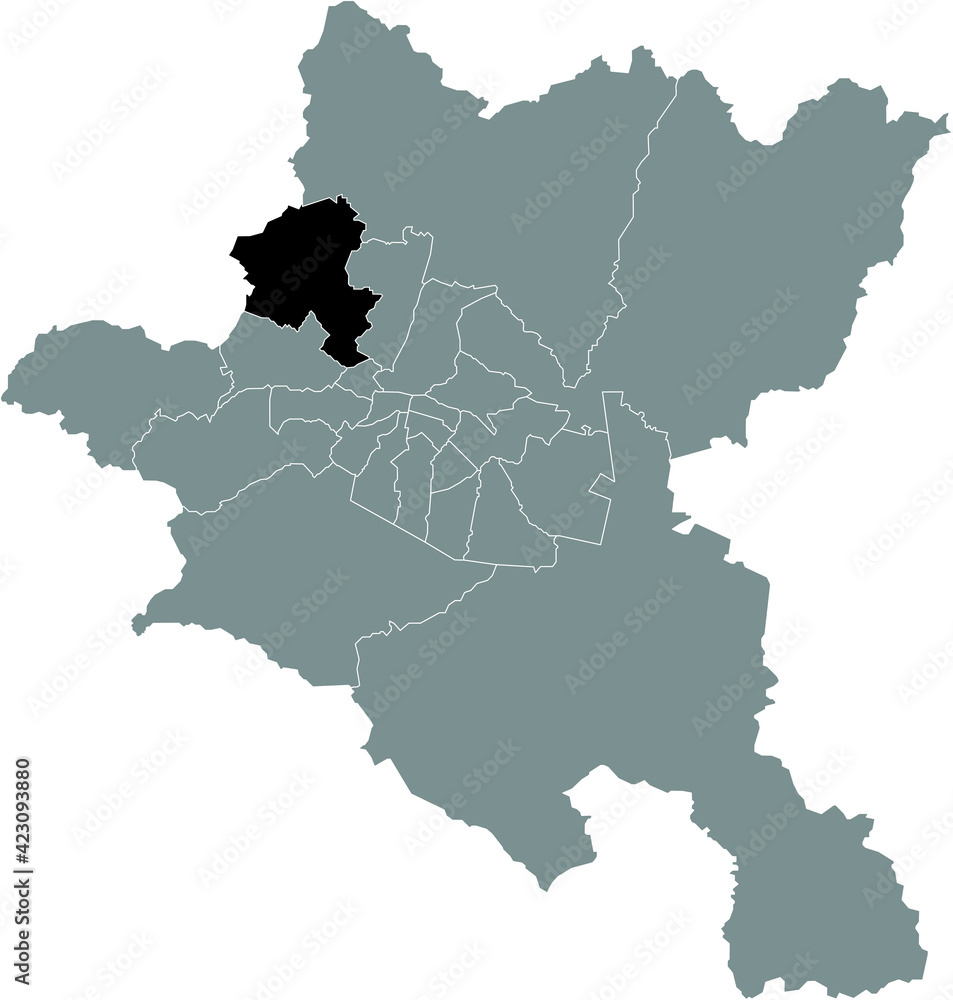 Black location map of the Sofian Vrabnitsa district inside the Bulgarian city of Sofia, Bulgaria