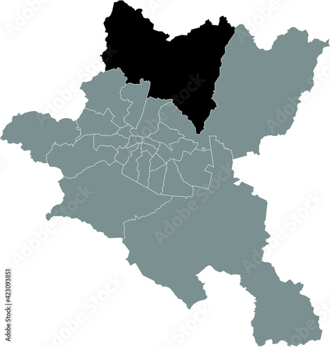Black location map of the Sofian Novi Iskar district inside the Bulgarian city of Sofia, Bulgaria