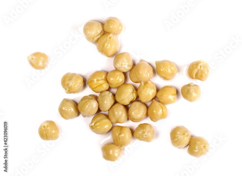 Cooking chickpeas pile isolated on white background, top view